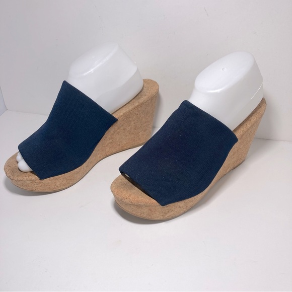 LUCKY BRAND Marilynn Wedge Sandals Tall Heels Navy Blue Womens Size 9 - Picture 4 of 14
